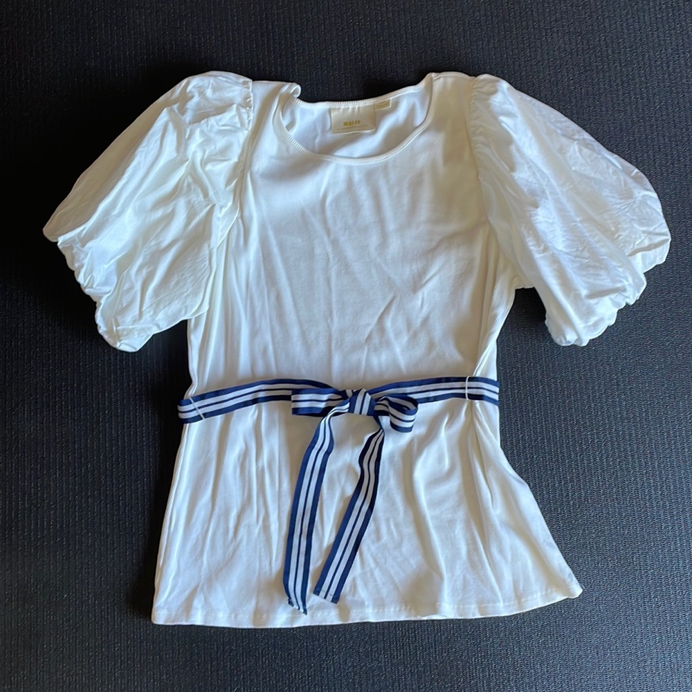 maeve by anthropologie white puff sleeve top